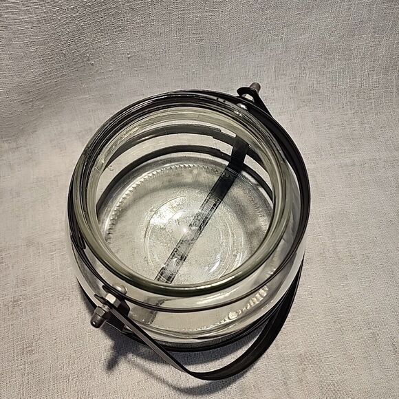 Black Metal Clear Glass Hanging / Tabletop Lantern Candle Holder 5” Tall Heavy - Picture 4 of 11